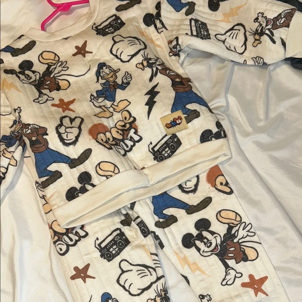Disney Kids Cream and Black Sweatshirt set with Blue Accents